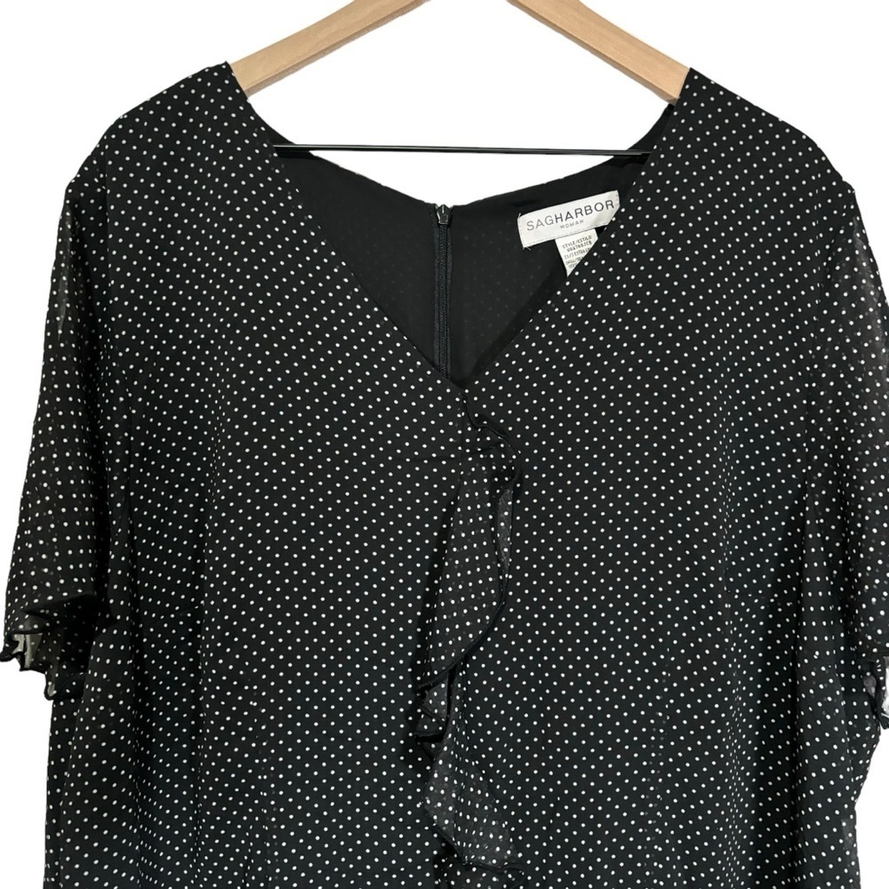 NWT Sag Harbor Blouse Polka Dot Sheer Ruffles V-neck Office Workwear Size 2X - Picture 2 of 14